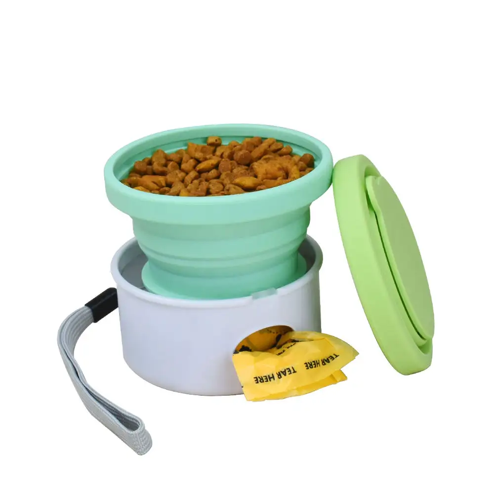 Collapsible 3 in 1  Dog Feeding Bowl  with Lid Pet Treat Container