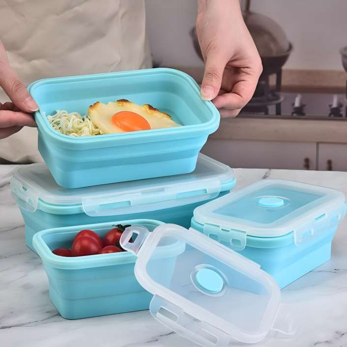 set of 3 Silicone Folding Lunch Box Bento Box