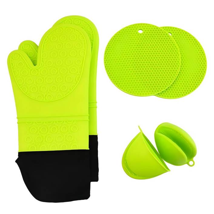 5pc Set Extra Long Kitchen Gloves and Pot Holders Sets with Mini Oven Wi