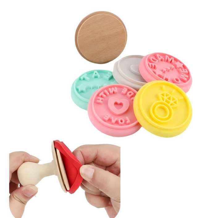 Customize Silicone cookie stamp with Wooden Handle DIY Baking Gift